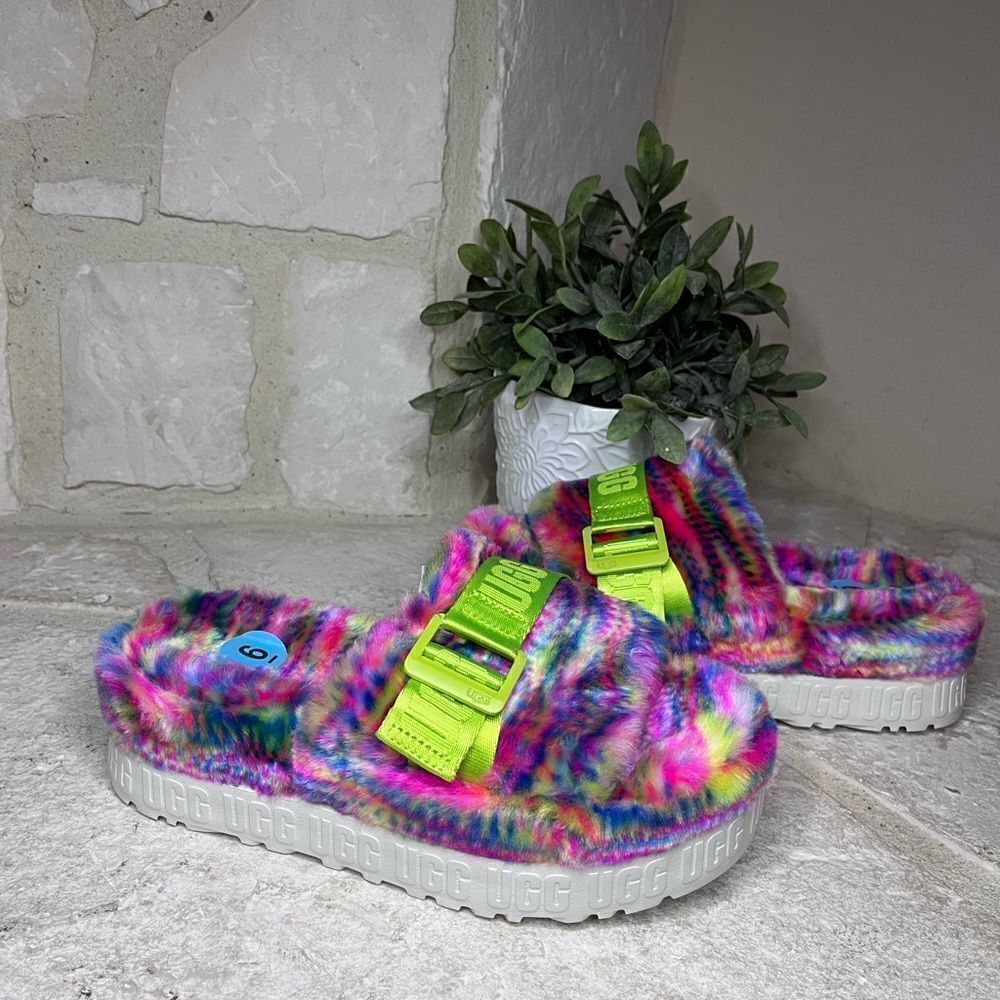 UGG Fluffita Pixelate Slide Sandal - Multicolor sz 6 New - Picture 2 of 9